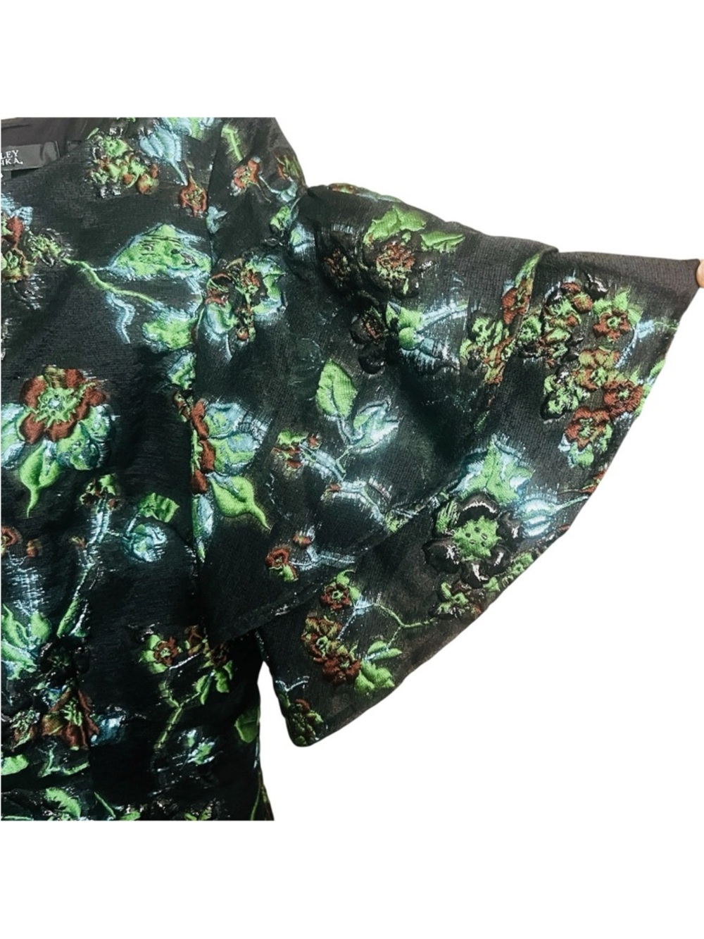 Badgley Mischka Metallic Floral Whimsygoth Party Cocktail Mini Dress SZ 4 Blk - Picture 5 of 8